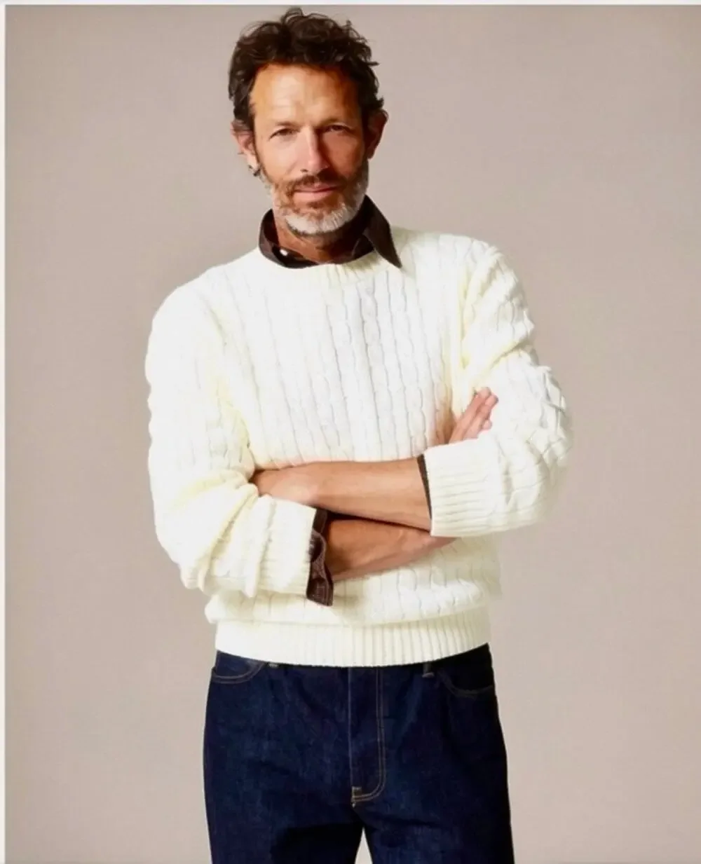 J. Crew Men's Heritage Cotton Cable-Knit Sweater Long Sleeve Ivory Size L NWT